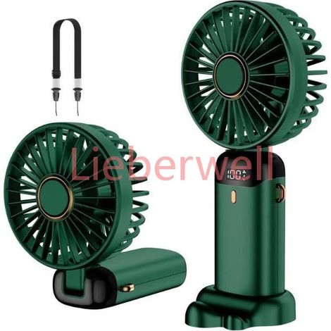 Ventilateur portatif , ZHUODIKE , Mini ventilateur USB , 5 vitesses , 4000 mAh , Vert (1/4)