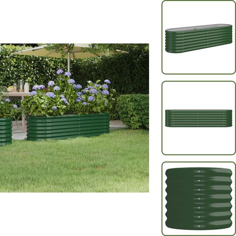 The Living Store Lit surélevé de jardin Acier enduit de poudre 152x40x36 cm Vert - Jardinière Surélevée - Bac À Fleurs - Pot De Fleurs Extérieur - Décoration Jardin - Plante Extérieure (1/5)