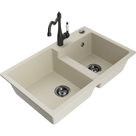 Mexen Tomas fregadero de granito de 2 senos con grifo de cocina Carla, beige - 6516-69-670700-70 (1/5)