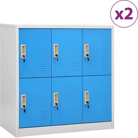 Lot de 2 Armoires à casiers Meuble de Rangement - Style Contemporain Gris clair et bleu 90x45x92,5 cm Acier BV924356 - BonneVie (1/5)