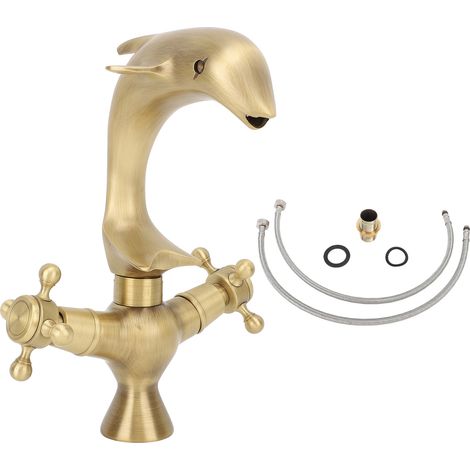 Antike Doppelhebel-Waschtischarmatur in Delfinform aus Kupfer für Küche, Toilette und Badewanne (1/5)