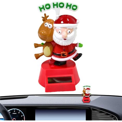 Décorations de tableau de bord : statuette solaire animée cerf Père Noël, girouette, cadeau mignon pour voiture, berline, camion. (1/5)