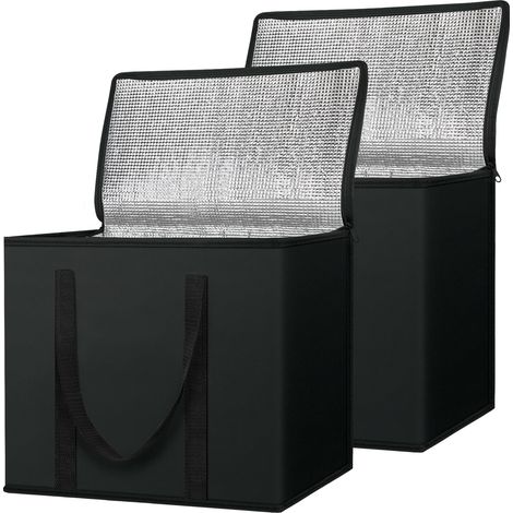 Lot de 2 sacs de courses isothermes réutilisables — Sacs glacières pliables pour les courses (16" x 9" x 13", Noir anthracite)