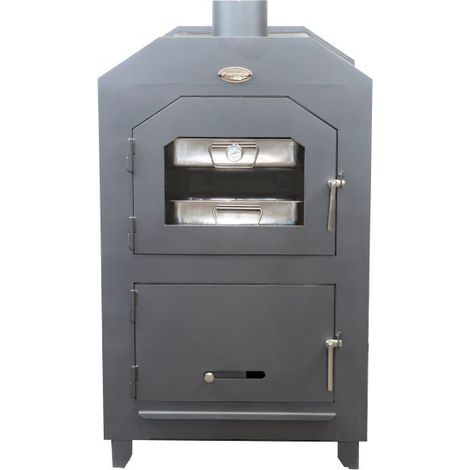 MF - Horno de Leña Cuadrado de Acero con Pintura Anticalórica Negra de 65 x 70 x 102 cm con Bandeja y Parrilla (1/3)