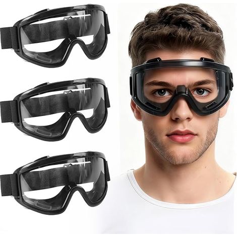 Set di 3 occhiali protettivi, occhiali di sicurezza antiappannamento, occhiali di sicurezza antigraffio, ventilati, fascia regolabile, per fai da te, lavoro, laboratorio e portatori di occhiali (1/5)