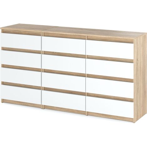 Commode enfant 12 tiroirs (8+4) – Hauteur 92cm – Largeur 180cm – Profondeur 33cm – Panneau MFC 16mm – Glissières POM