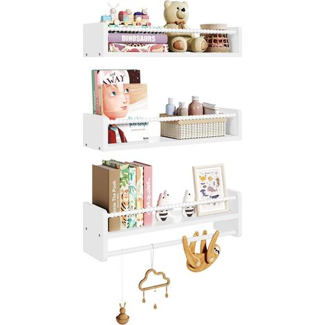 WOLTU Libreria Da Parete Per Bambini, 50cm Set di 3 Porta Libri per Cameretta, Bianco