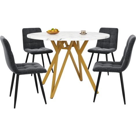 Set da pranzo 5 pezzi tavolo rotondo 100 cm con 4 sedie grigie effetto marmo HOMVRA (1/5)