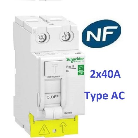 Schneider Electric – Interrupteur différentiel 2P 40A 30mA type AC – Bloc différentiel pour installation électrique – Alimentation par le bas – Norme NF/CE (1/4)