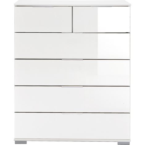 Schlafzimmer Schubkastenkommode in weiß mit weißem Glas ELSTRA-43, B/H/T ca. 82/102/42 cm (1/2)