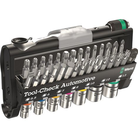 Wera – Jeu d'embouts 38 pièces 5200995001 – Douilles et empreintes torx – Sac de rangement pour professionnels de la mécanique – Usage intensif (1/5)