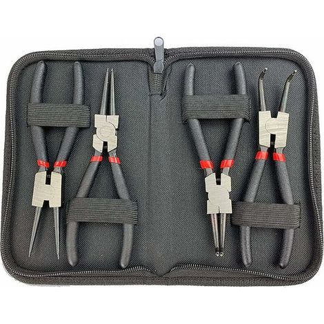 Juego de 4 alicates para anillos elásticos de 6 pulgadas (150 mm), rectos y curvos, para interiores y exteriores, con funda de almacenamiento y mango antideslizante (1/5)