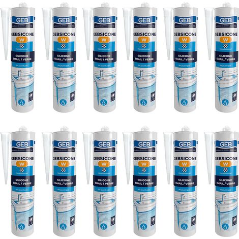 GEB – Lot de 12 cartouches mastic silicone translucide – Spécial surfaces émaillées – Fongicide anti-moisissures – 310 ml par cartouche (1/2)