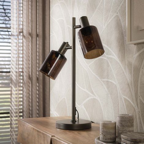 Lampe de table cylindre 2 lampes 40x56 cm en verre bronze - GRETA (1/4)