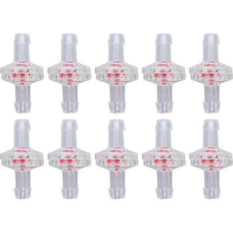 Lot de 10 clapets anti-retour unidirectionnels en plastique PP, à membrane et embout cannelé, compatibles avec les entrées d'air de 7 mm de diamètre. Transparent. (1/5)