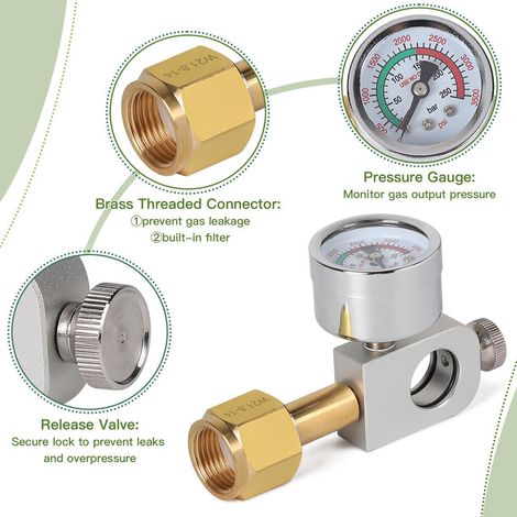 Adaptateur de Remplissage CO2 pour Bouteille de Soda Connecteur de Réservoir avec Manomètre et Valve de Purge W21.8-14