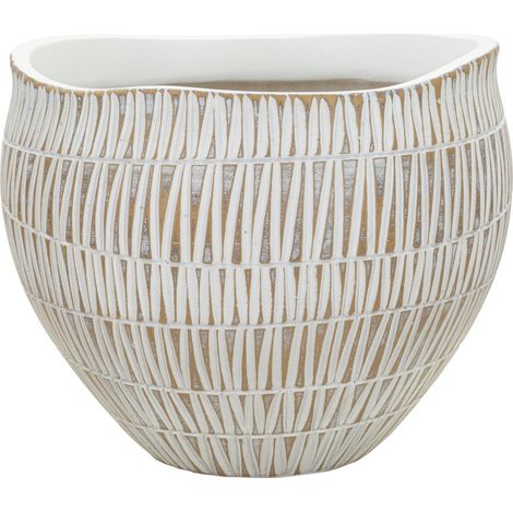 Cachepot Stiky bianco e oro in resina diametro 26 cm