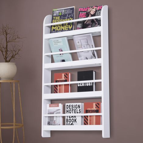 Estantería de Pared de Libros con 4 Estantes Librería Infantil para Hogar Oficina Carga 30kg 59x12x113cm Blanco (1/5)