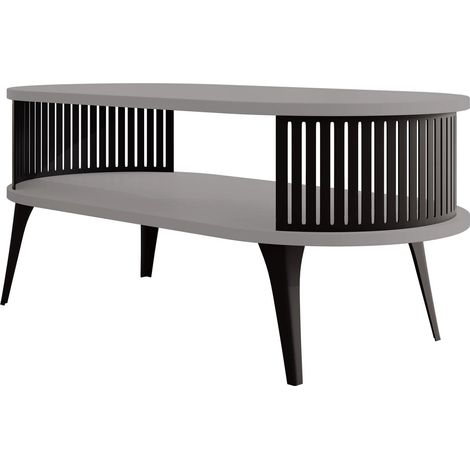 Mesa de centro Vitum III, Negro + Grafito, 44x50x100cm, Diámetro: 0, Aglomerado laminado, Ovalada