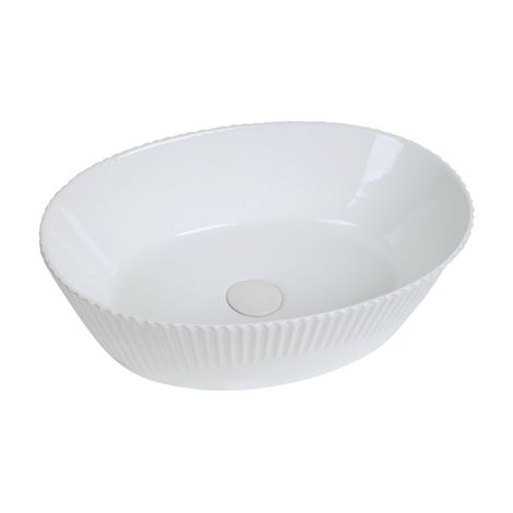Vasque à poser ovale -49,5 x 34 cm -Blanc brillant rainurée -ISABELLA (1/5)