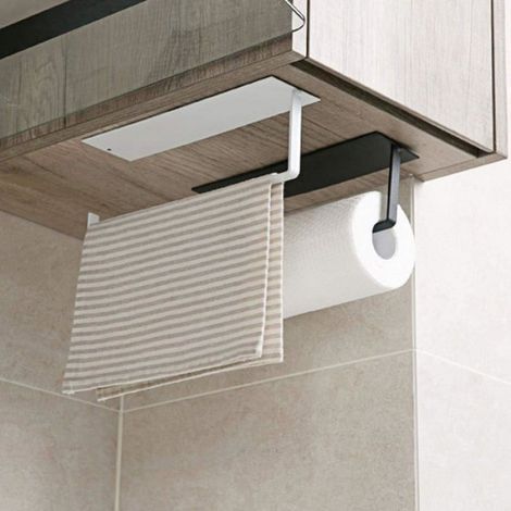 Porte-Rouleau Essuie-Tout - Auto-Adhésif Sans Perçage - Acier Peint Noir Mat - Pour Cuisine Salle De Bain Bureau - 1 Pièce (1/5)