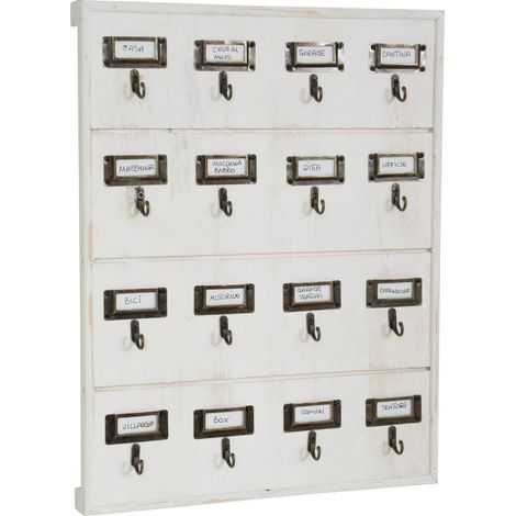 Tablón de anuncios Porta llaves de pared 16 ganchos de madera 37x47 cm Colgador de llaves de pasillo Contenedor taquilla oficina