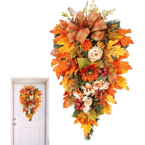 Décor d'automne Guirlande Suspendue Artificielle en Érable et Baies - Décoration Fête Thanksgiving Couronne - pour Maison Bureau Appartement Fête des Moissons Fenêtre (1/5)