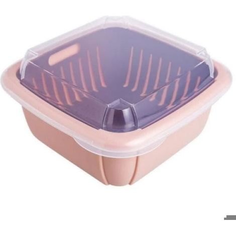 Egouttoir Légumes - Panier Fruits Double Couche - Plateau Drainage Plastique - Rose - 1 Pièce (1/4)