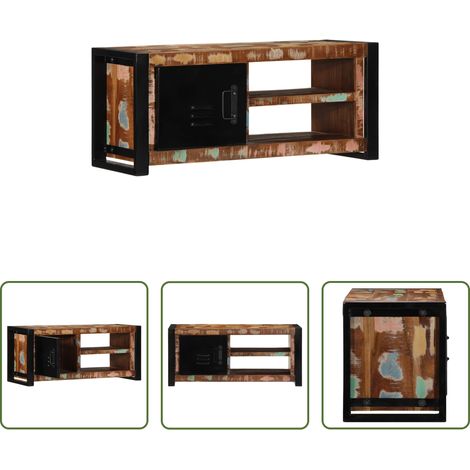 Meuble tv industriel -  Meuble TV 80x30x35 cm bois massif de récupération (1/5)
