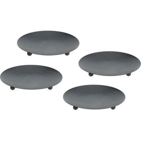 Metall Kerzenteller schwarz 12 cm - 4er Set / groß - Kerzenhalter für Stumpenkerzen und Kugelkerzen