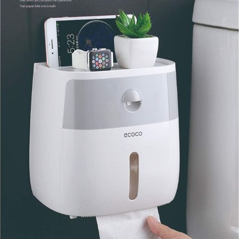 Porte-papier toilette mural/boîte à papier toilette/boîte de rangement avec tiroir, sans perçage, étanche à l'eau et à la poussière, en matériau ABS. (1/5)
