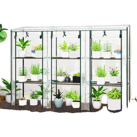 Serre de jardin, trois niveaux d'étagères, fermeture éclair pour ventilation, BLANC (1/5)