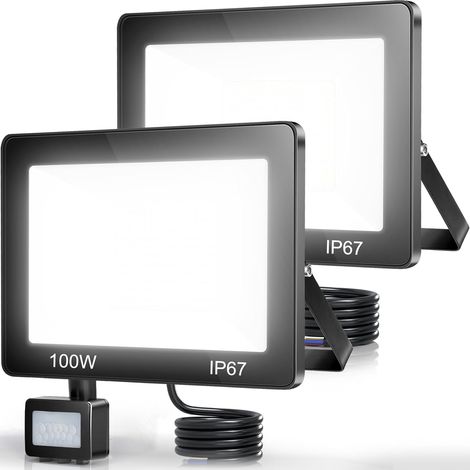 Projecteur LED Exterieur Detecteur de Mouvement 100W 2PCS,Spot LED Extérieur Detecteur de Mouvement 10000LM 7000K,IP67 Etanche Projecteur LED Extérieur avec Détecteur pour Jardin Patio Garage