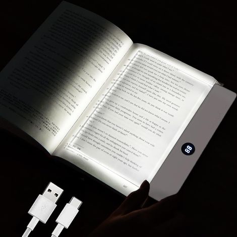 Lampe de lecture Livre, 3 couleurs réglables, Lampe à plaque LED avec fonction mémoire, Lampe de lecture pour le lit, chargeable, Cadeau pour les amoureux de livres (Blanc)