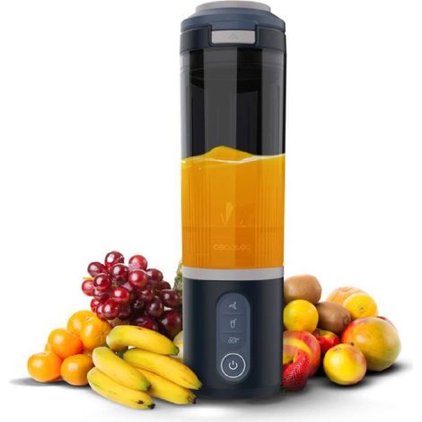 Cecotec Batidora de Vaso Individual Power Titanium Shake2Go Dark. 180W, Vaso Tritan 600ml Libre BPA, 3 Programas Automáticos