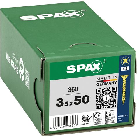 SPAX Vis universelle, 3,5 x 50 mm, 360 pcs, Tête centrante, Tête fraisée, Cruciforme Z, 4CUT, YELLOX - 8000000286933