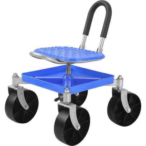 FIANAO – Siège roulant de jardinage pivotant 360° – hauteur réglable 51-61 cm, bac à outils – 32 × 32 × 61 cm, bleu (1/5)