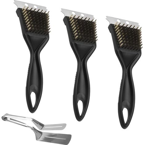 3 Brosse Barbecue, Grattoir Laiton, Pince Acier Inoxydable, Nettoyage Grille Fonte Gaz Charbon (1/5)