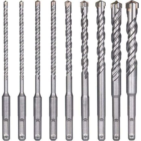 Forets à béton 9 pièces 5-16mm – Longueur 160mm – SDS-Plus pour perceuse à percussion – Matériau acier au carbure – Profondeur 100mm - MM 16 X