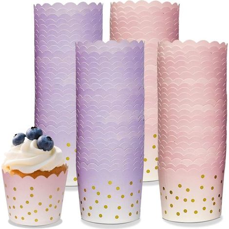 100 Pièces Caissettes Muffins en Papier, Caissettes Cupcake, Moules à Muffins, Tasses de Papier de Cuisson, Emballages de Cupcakes, pour Noël, Fête d'Anniversaire (1/4)