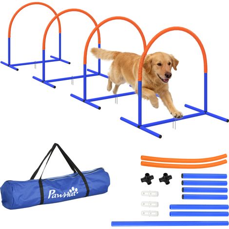 Agility-Set für Hunde, Hundetraining, 4 Bögen, für Einsteiger, mit Tragetasche, blau+orange, 88 x 64 x 95cm