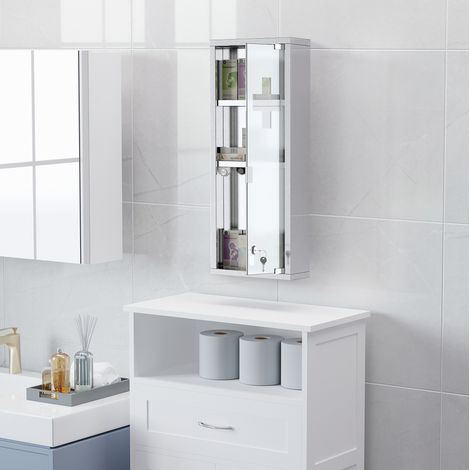 Armario botiquín de pared de acero inoxidable con puerta de vidrio esmerilado plateado (1/5)
