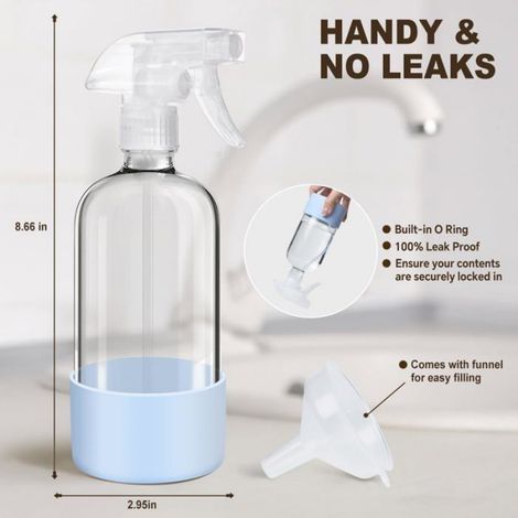Bouteilles De Vaporisation En Verre Avec Manchon Silicone, Lot De 2, 473ml, Rechargeables Vides Pour Nettoyage Plantes Cheveux (1/5)