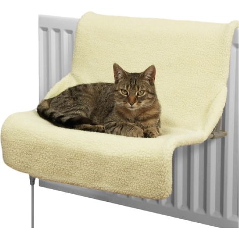 Rosewood Jolly Moggy Luxe lit pour Chat 2 en 1 – hamac pour radiateur ou lit au Sol – Housse en Peluche Amovible – Cadre métallique Stable – 46 x 32 x 42 cm – crème/Brun (1/4)