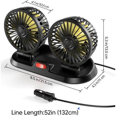 Ventilateur Voiture - 12 V - Rotation 360 Degres - Pour SUV Camping-Car Camion Berline - 3 Vitesses - Double Tete (1/5)