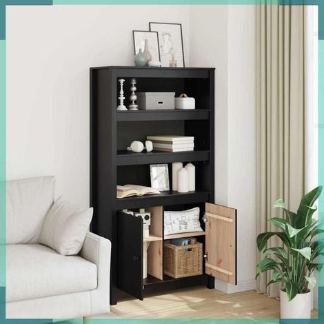 823523 Buffet haut Noir 80x35x154 cm Bois massif de pin (1/5)