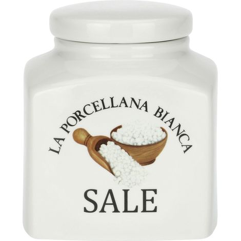 La Porcellana Bianca, Barattolo per Sale da Cucina in Porcellana Decorata, Linea Conserva, Capienza 1.1L