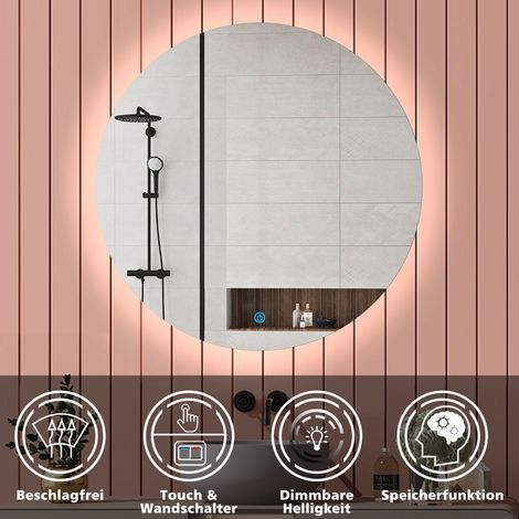 Badspiegel LED Rund Touch Beleuchtung Wandspiegel Badezimmerspiegel Beschlagfrei weies Licht 50cm (1/5)