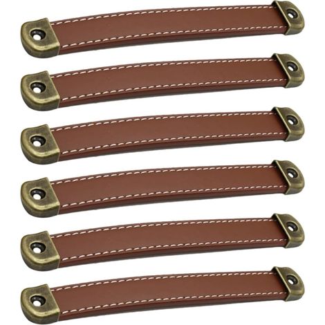 6 Poignées Tiroir Toucher Confortable en Alliage de Zinc Cuir Marron Espacement de 160mm et Design Simple pour Commode et Armoire Moderne (1/5)