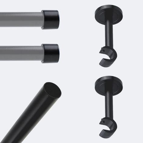Kit de tringle à rideaux Noir Mat 150cm Diam.20mm Embout Capuchon - Fixation Mur - BOULET (1/3)